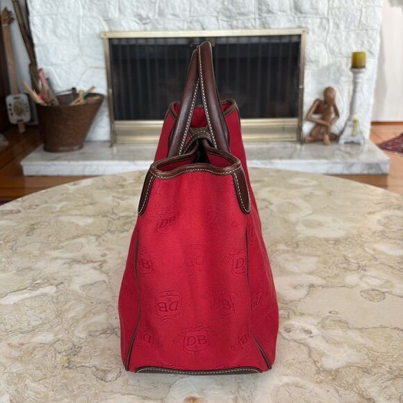 Dooney & Bourke Dual Handle Satchel Donegal Crest Red Canvas & Leather Bag - Picture 6 of 14